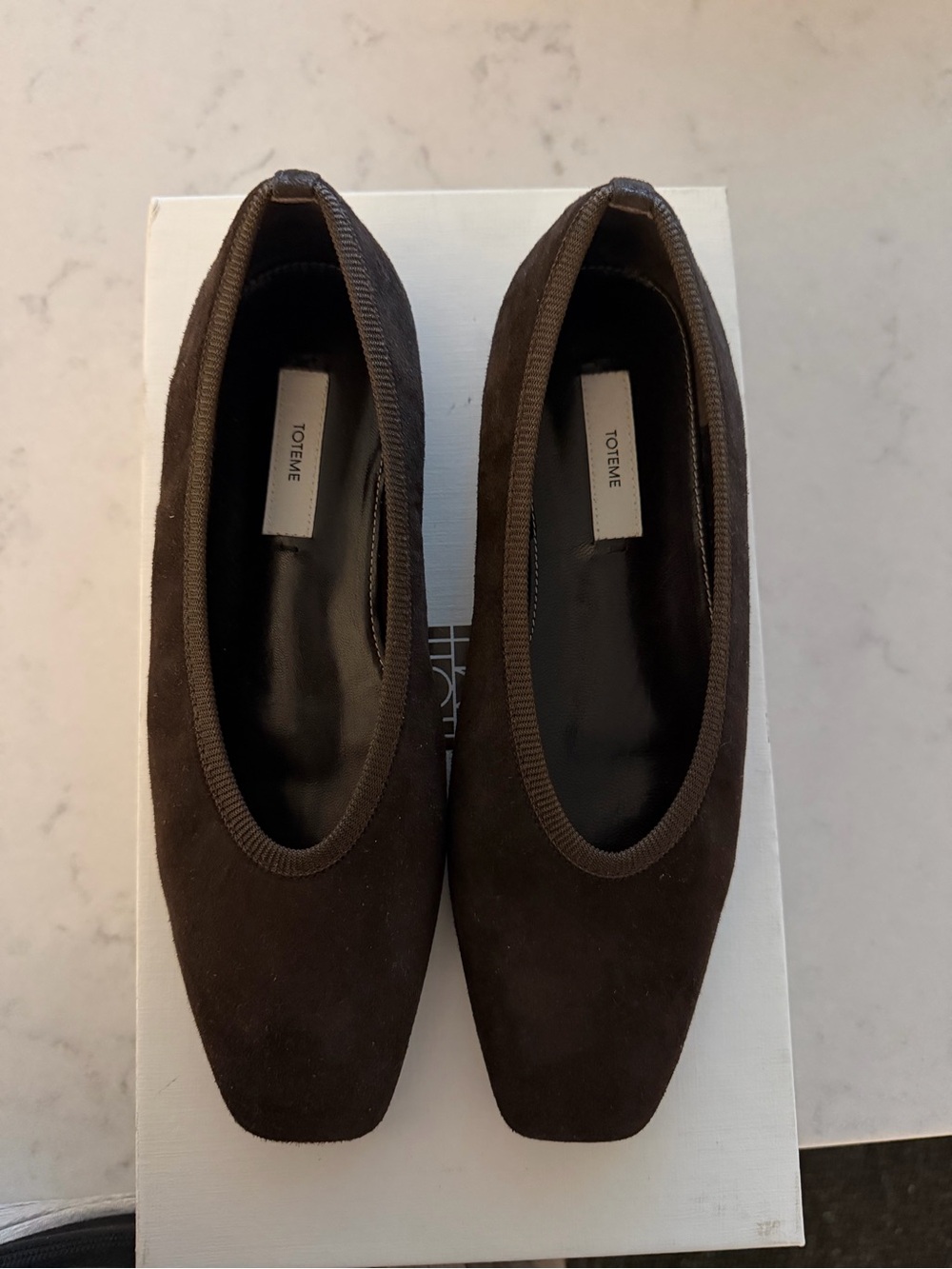 Toteme Brown Suede Square-Toe Ballet Flats